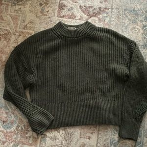 Everlane Cropped Dark Green Crew Sweater